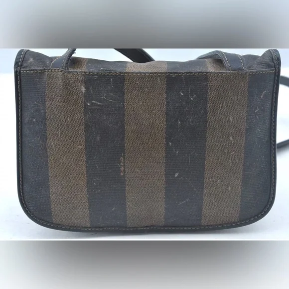 Authentic FENDI Pequin Shoulder Cross Body Bag PVC Leather Brown Black - Picture 2 of 13